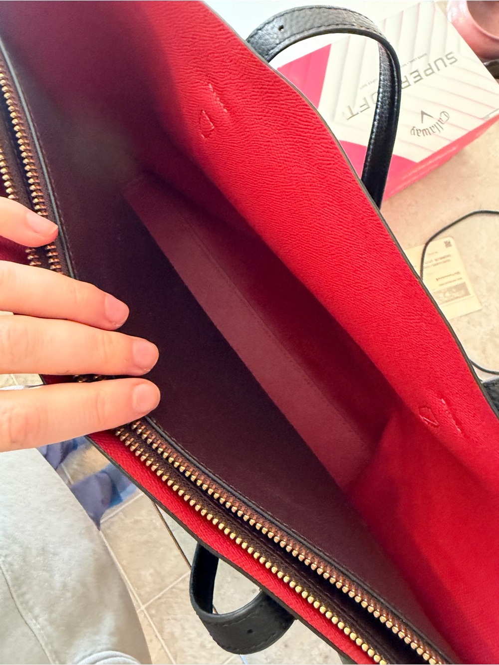 Coach Black Leather Tote with Red Interior and Gold Hardware - Picture 3 of 4